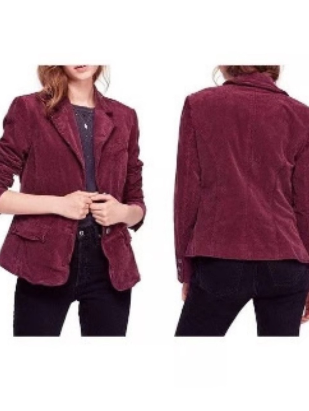 Free People Byron Burgundy Corduroy Velvet Blazer Cottagecore 70’s Small
